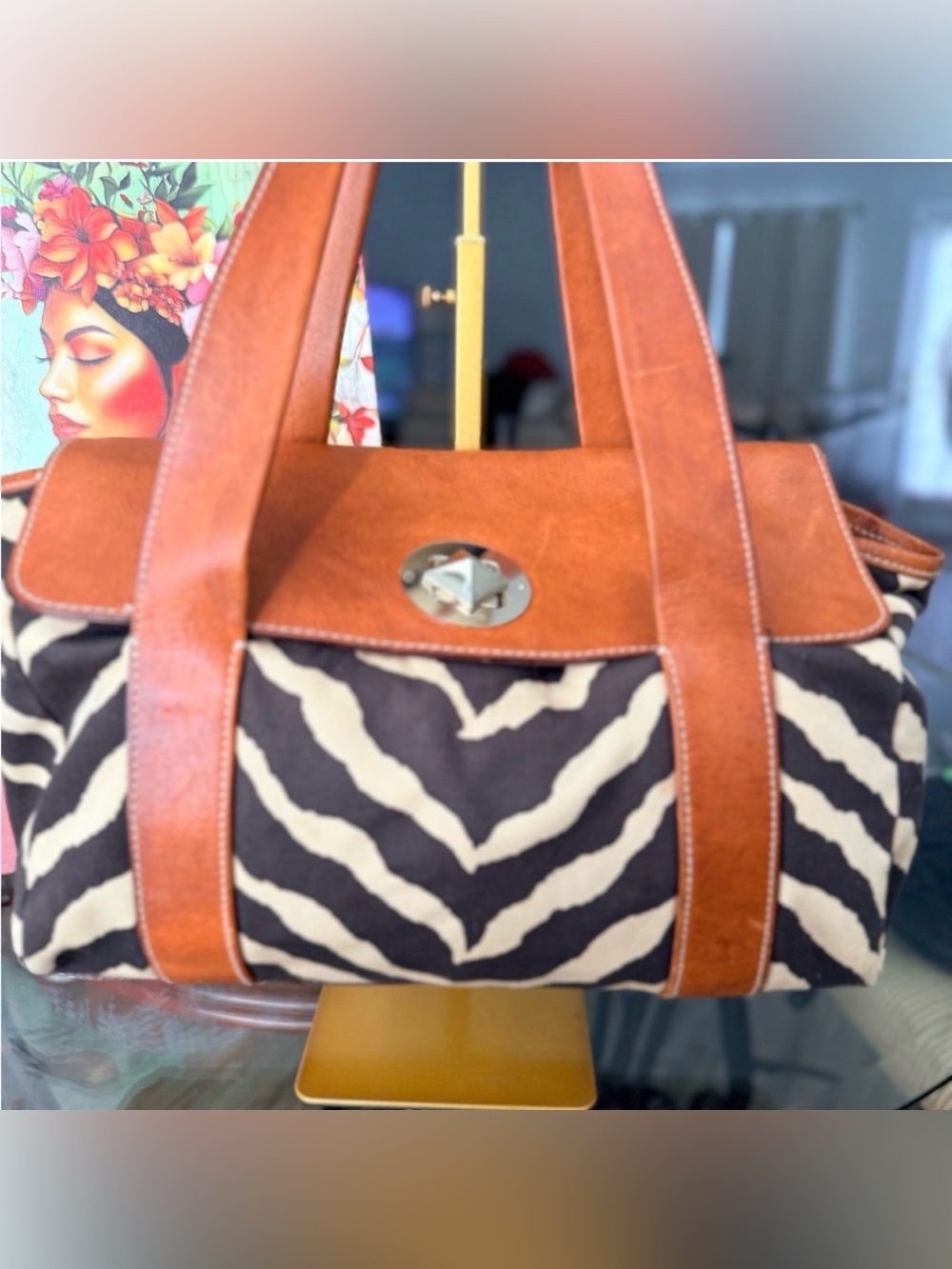 RARE kate spade Brown Leather & Black/White Zebra Print Shoulder Bag - Picture 2 of 6